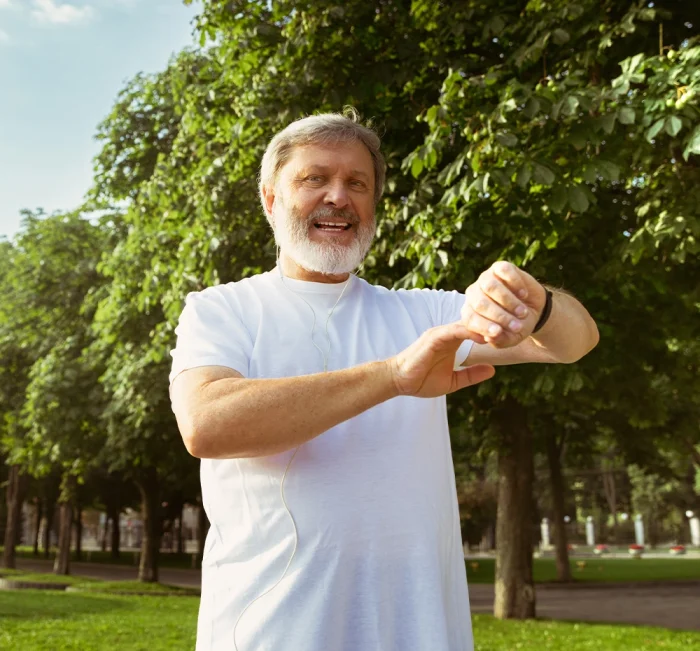 Senior man enjoying outdoor activity as part of daily wellness support.