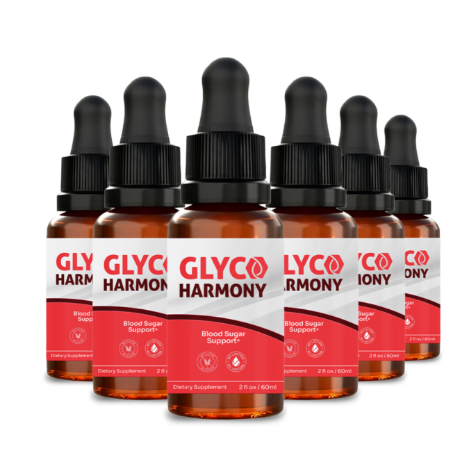 Six bottles of GlycoHarmony best value blood sugar support supplement.