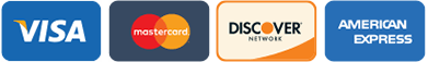 Visa Mastercard Discover and American Express payment icons.